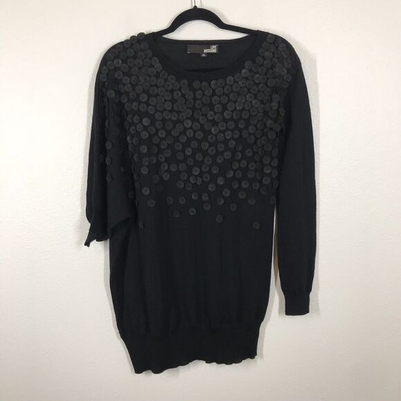 Love Moschino Black Tunic Sweater Size Medium? Asym Sleeve Knit Wool Blend. - Picture 1 of 10